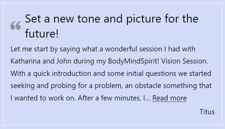 BodyMindSpirit Coaching Testimonial Vision Session Titus Jordan